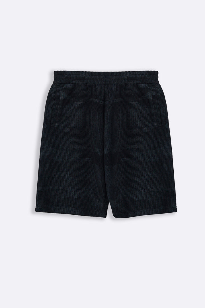 BLACK CAMO TEXTURED SHORTS