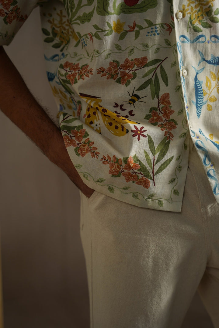 ECRU POCKET TRIM PANTS