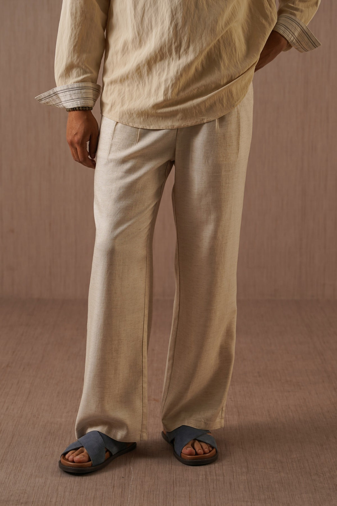 OAT WHITE MELANGE ESSENTIAL FIT TROUSERS