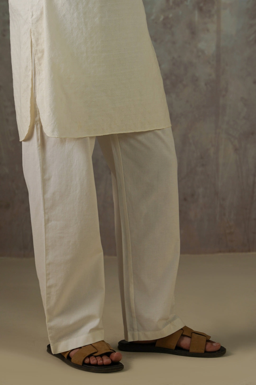 OFF WHITE TEXTURED COTTON PANTS