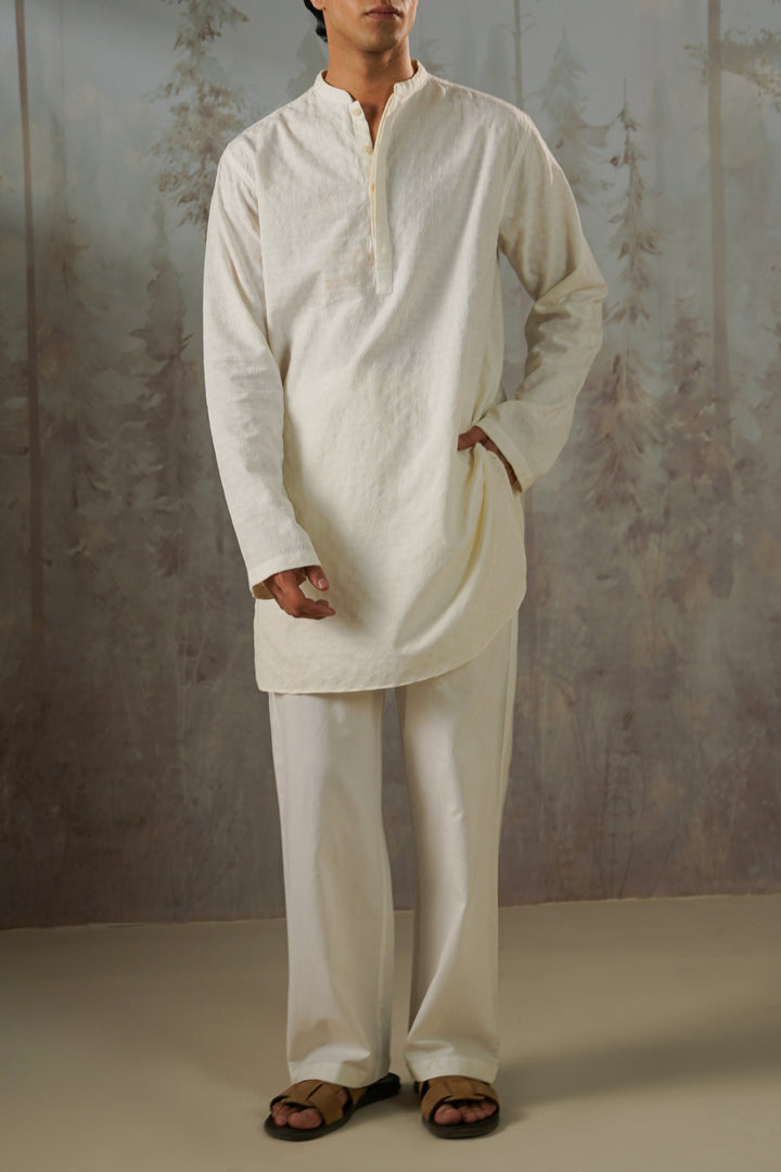 OFF WHITE TEXTURED GEOMETRIC COTTON PANTS