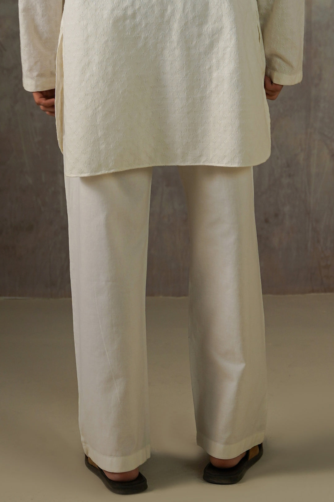 OFF WHITE TEXTURED GEOMETRIC COTTON PANTS