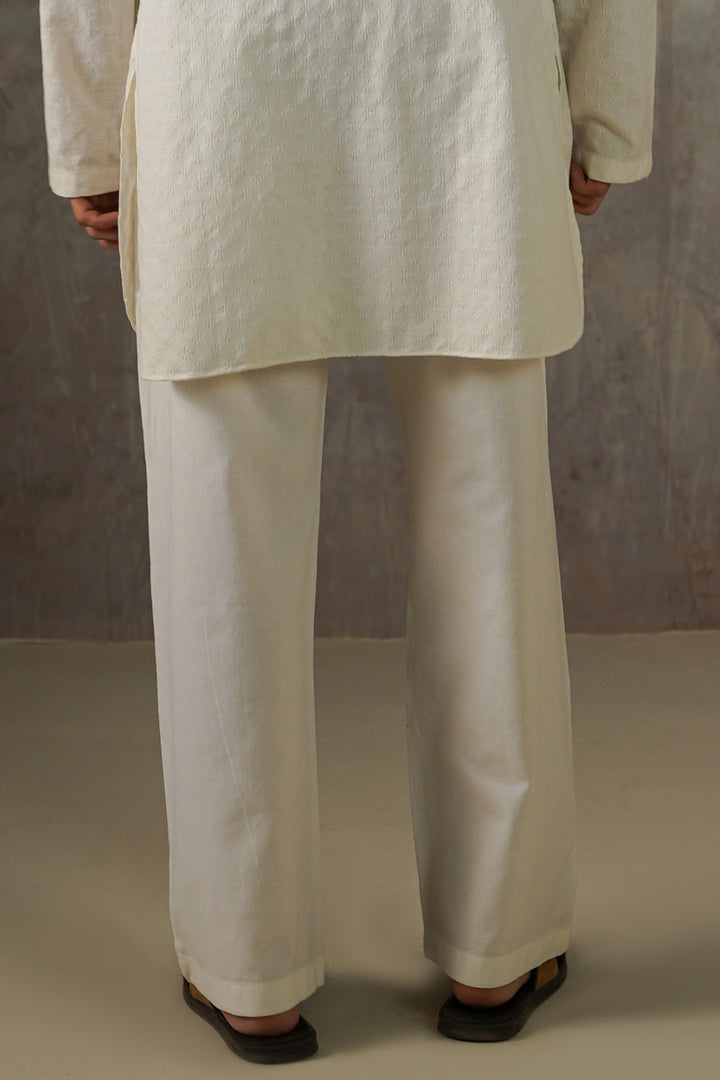 OFF WHITE TEXTURED GEOMETRIC COTTON PANTS