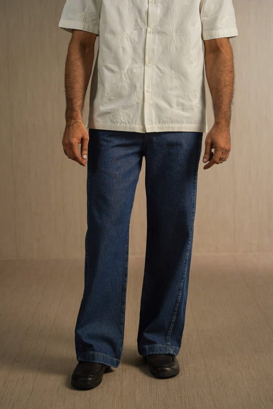MID BLUE WIDE COTTON JEANS