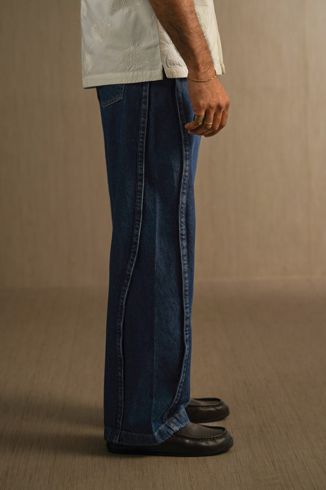 MID BLUE WIDE COTTON JEANS