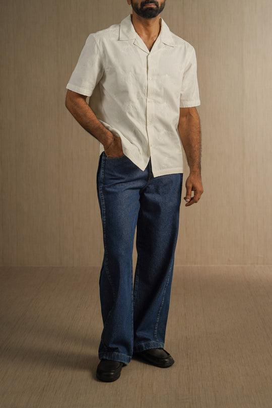 MID BLUE WIDE COTTON JEANS