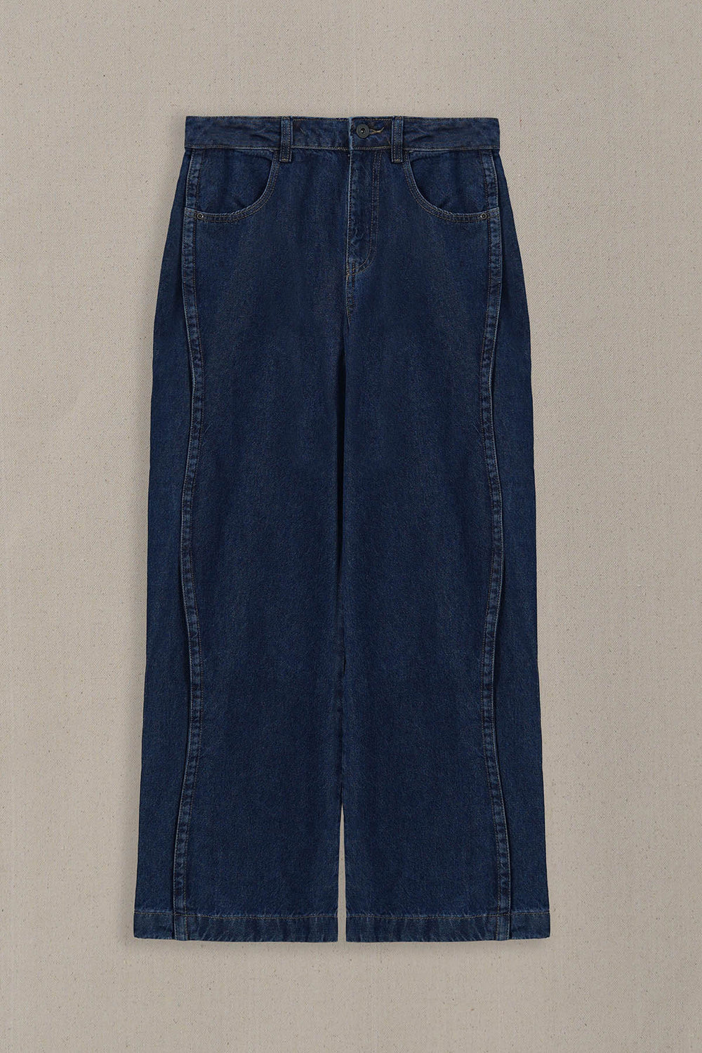 MID BLUE WIDE COTTON JEANS