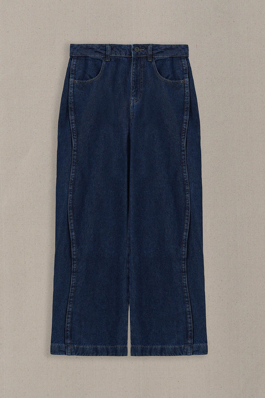 MID BLUE WIDE COTTON JEANS