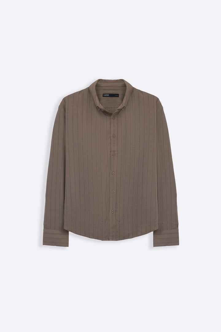 BROWN STRIPED LINEN BLEND SHIRT