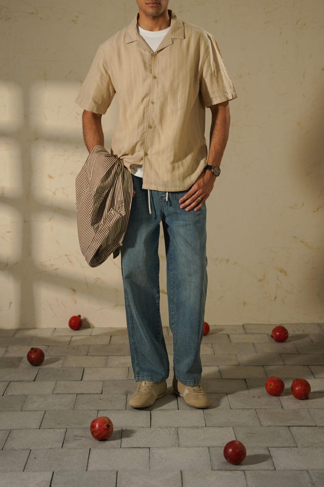 BEIGE CUBAN JACQUARD SHIRT