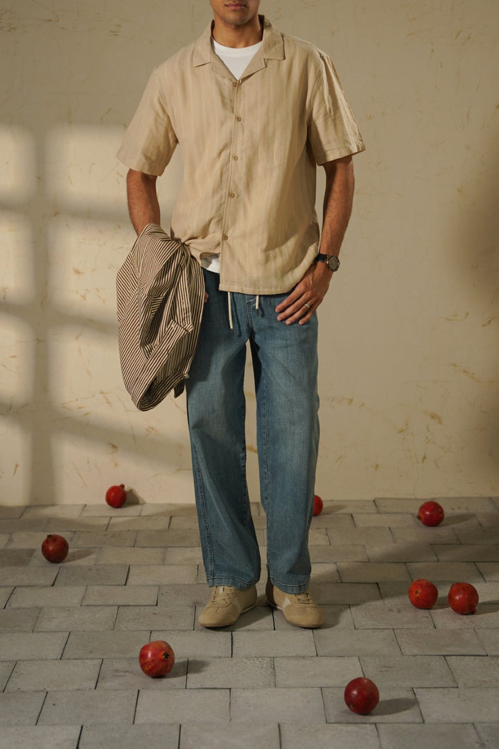 BEIGE CUBAN JACQUARD SHIRT