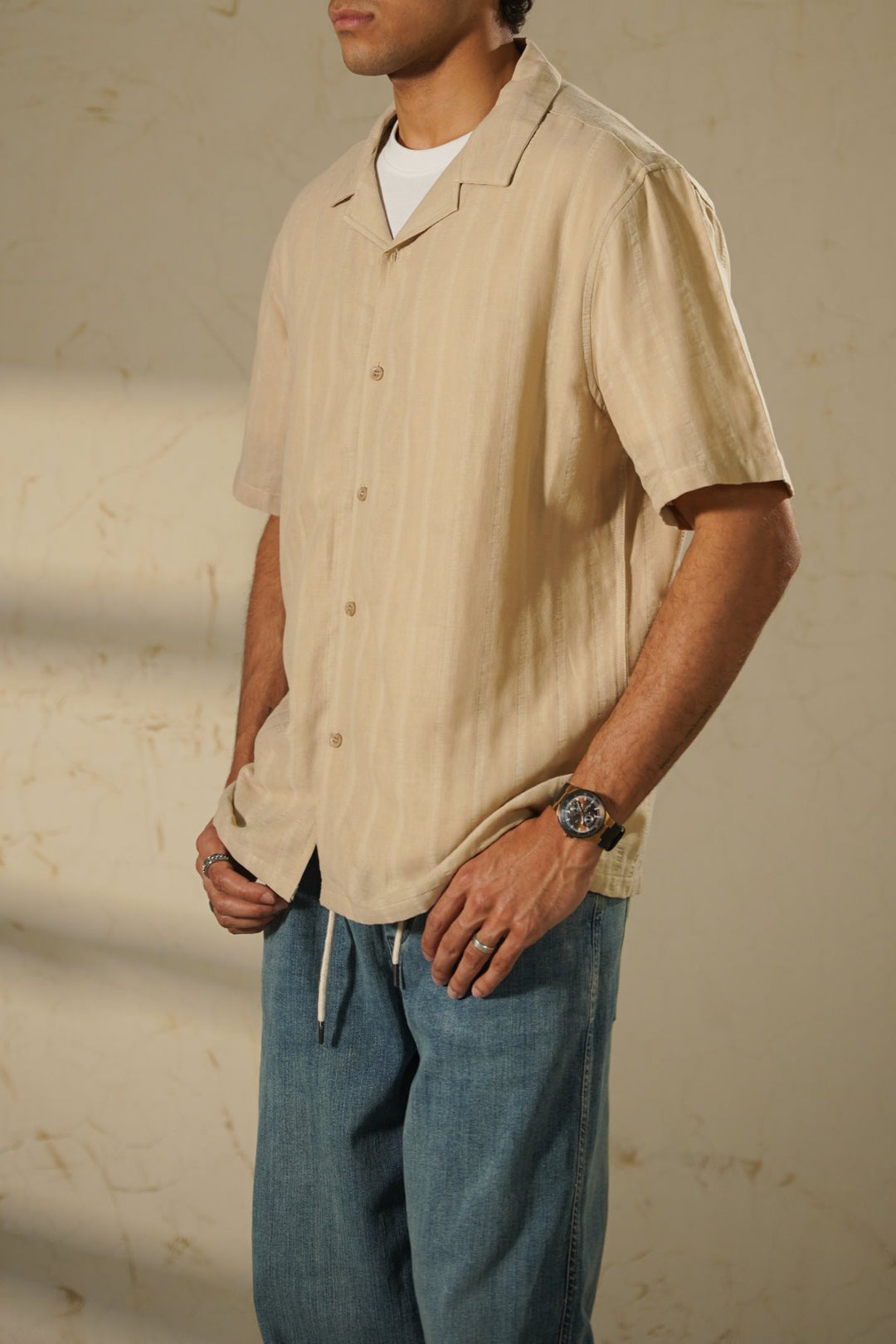 BEIGE CUBAN JACQUARD SHIRT