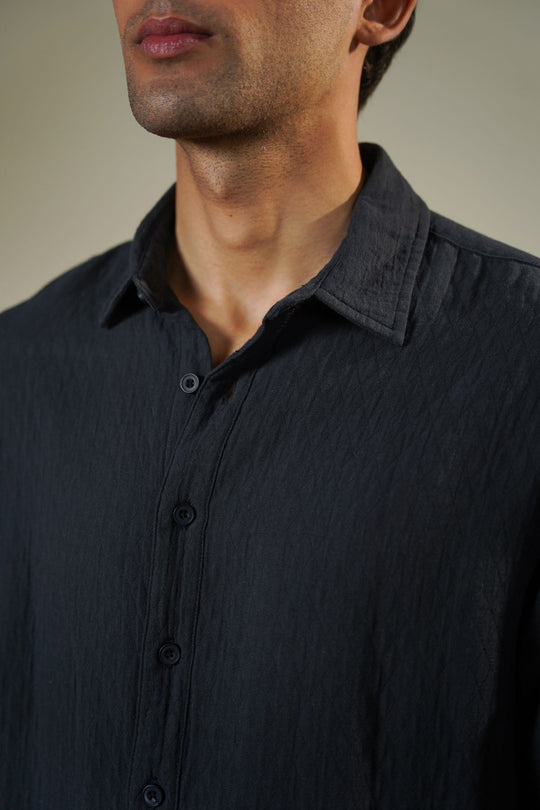 NAVY QUILT EFFECT JACQUARD SHIRT