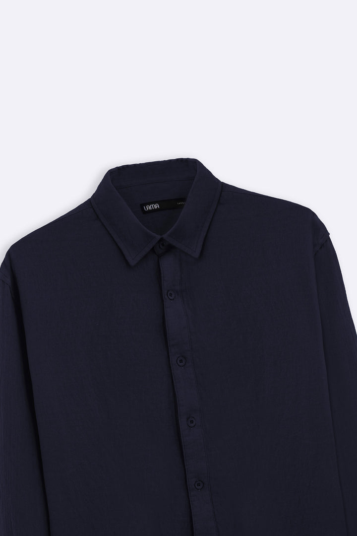 NAVY QUILT EFFECT JACQUARD SHIRT