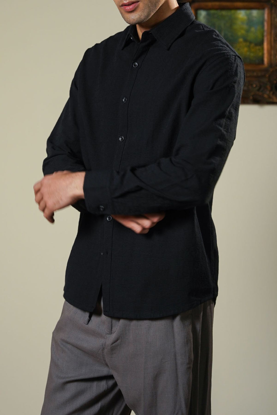 BLACK ABSTRACT JACQUARD SHIRT