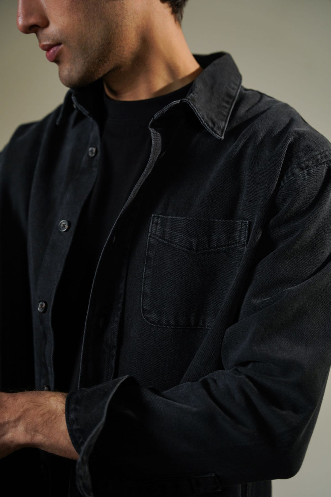 BLACK WASHED BLACK DENIM SHIRT