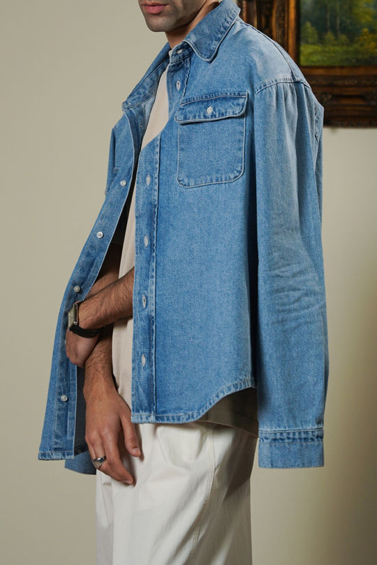 LIGHT BLUE LIGHT WASH DENIM SHIRT