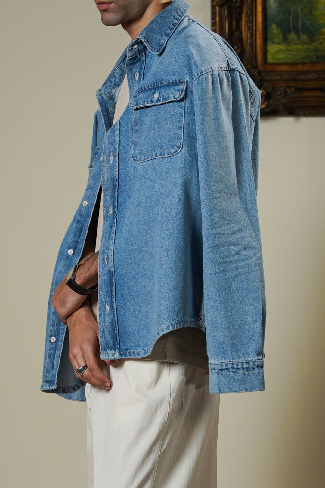 LIGHT BLUE LIGHT WASH DENIM SHIRT