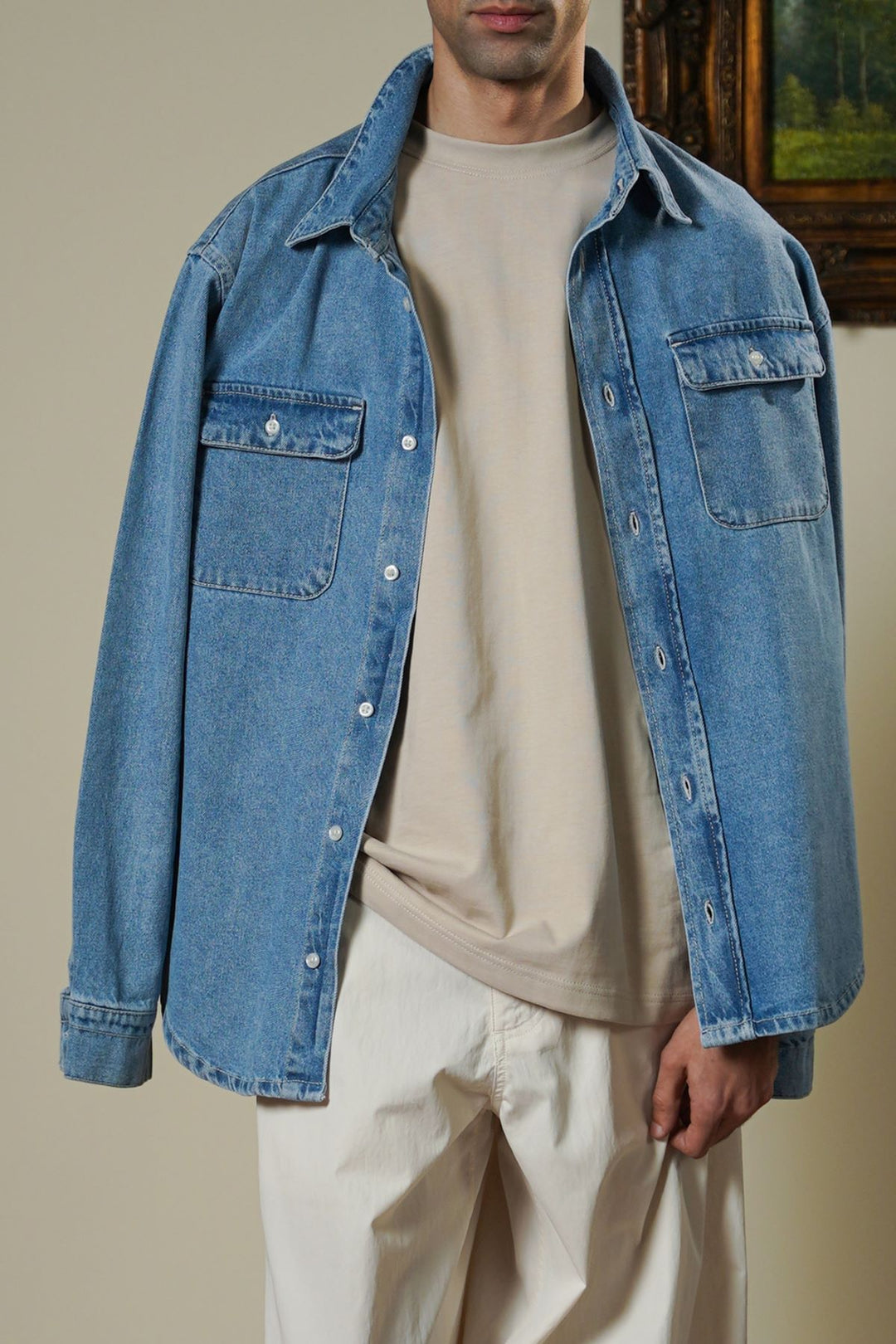 LIGHT BLUE LIGHT WASH DENIM SHIRT