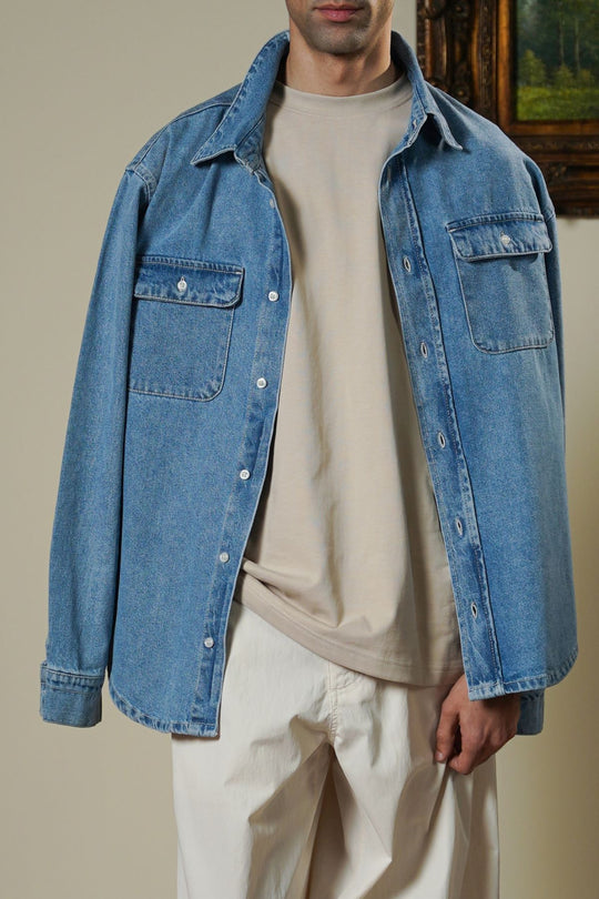 LIGHT BLUE LIGHT WASH DENIM SHIRT