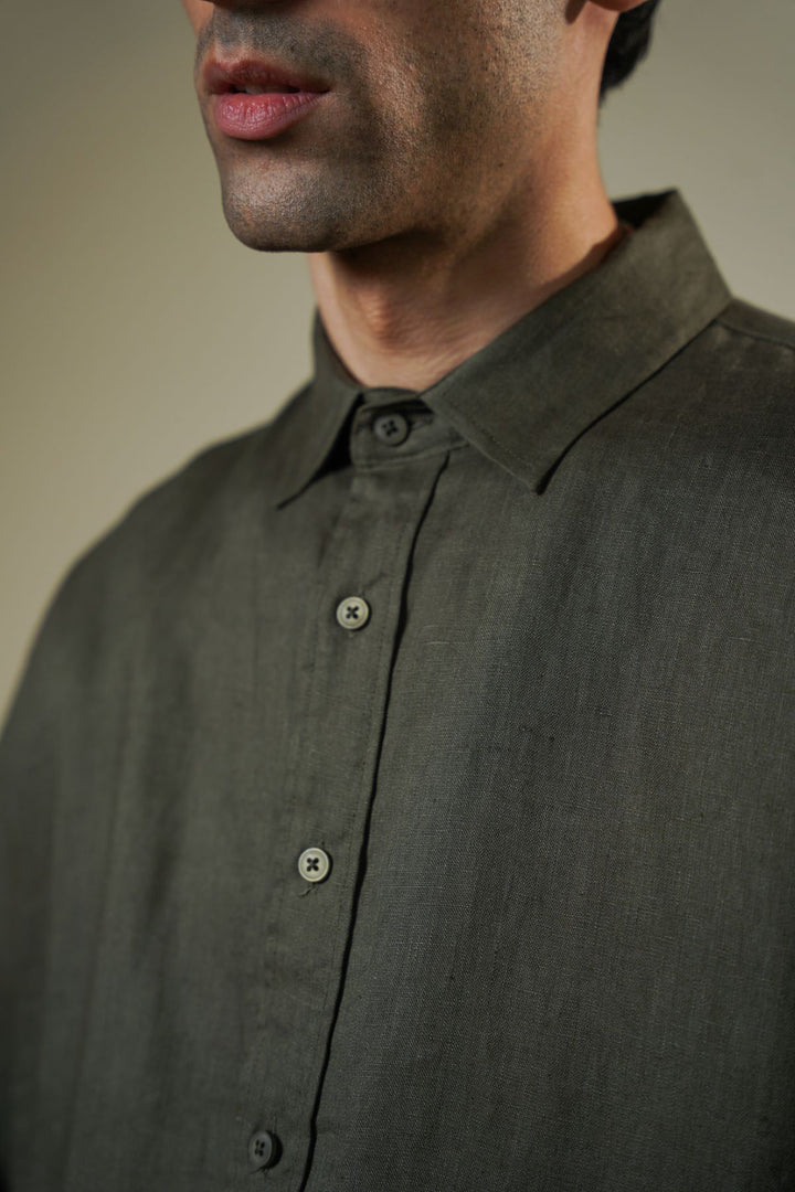 OLIVE PREMIUM LINEN SHIRT