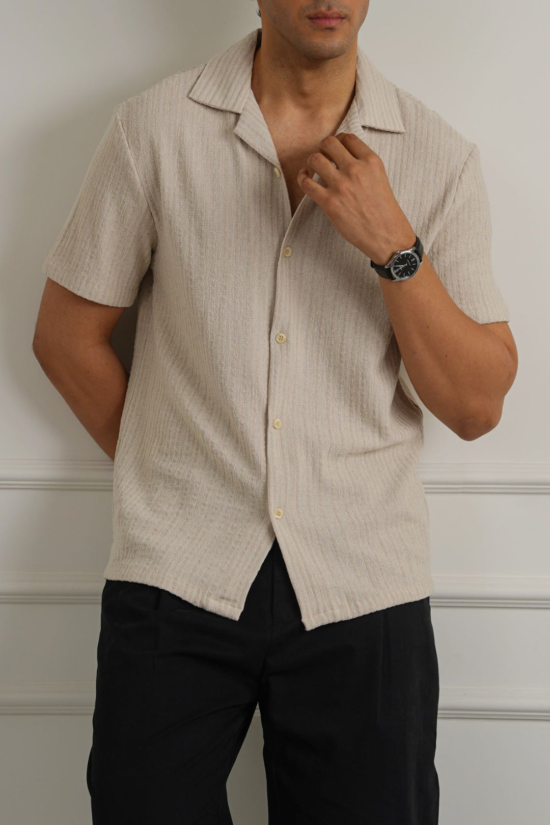 BEIGE TEXTURED RESORT SHIRT