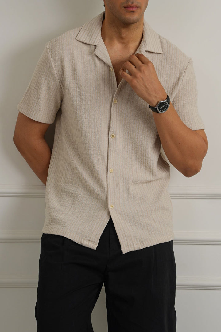 BEIGE TEXTURED RESORT SHIRT