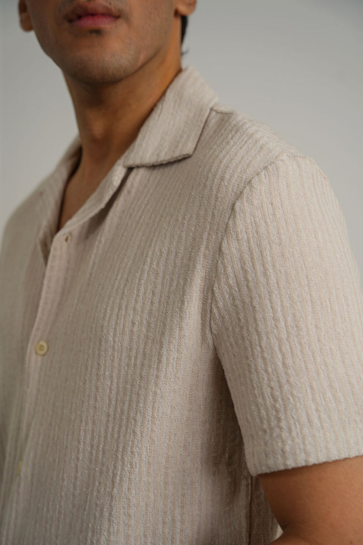 BEIGE TEXTURED RESORT SHIRT