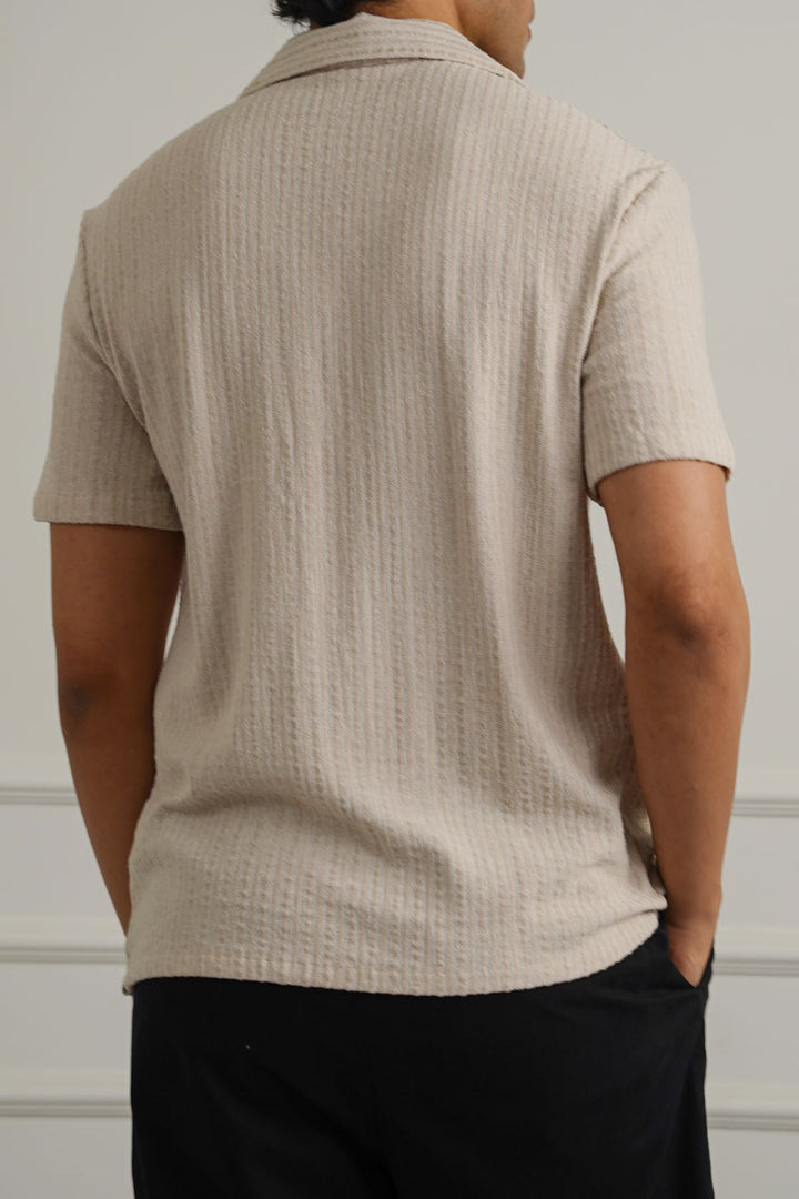 BEIGE TEXTURED RESORT SHIRT