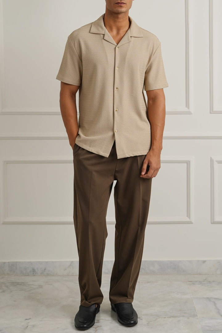 BEIGE SUMMER KNIT BUTTON DOWN