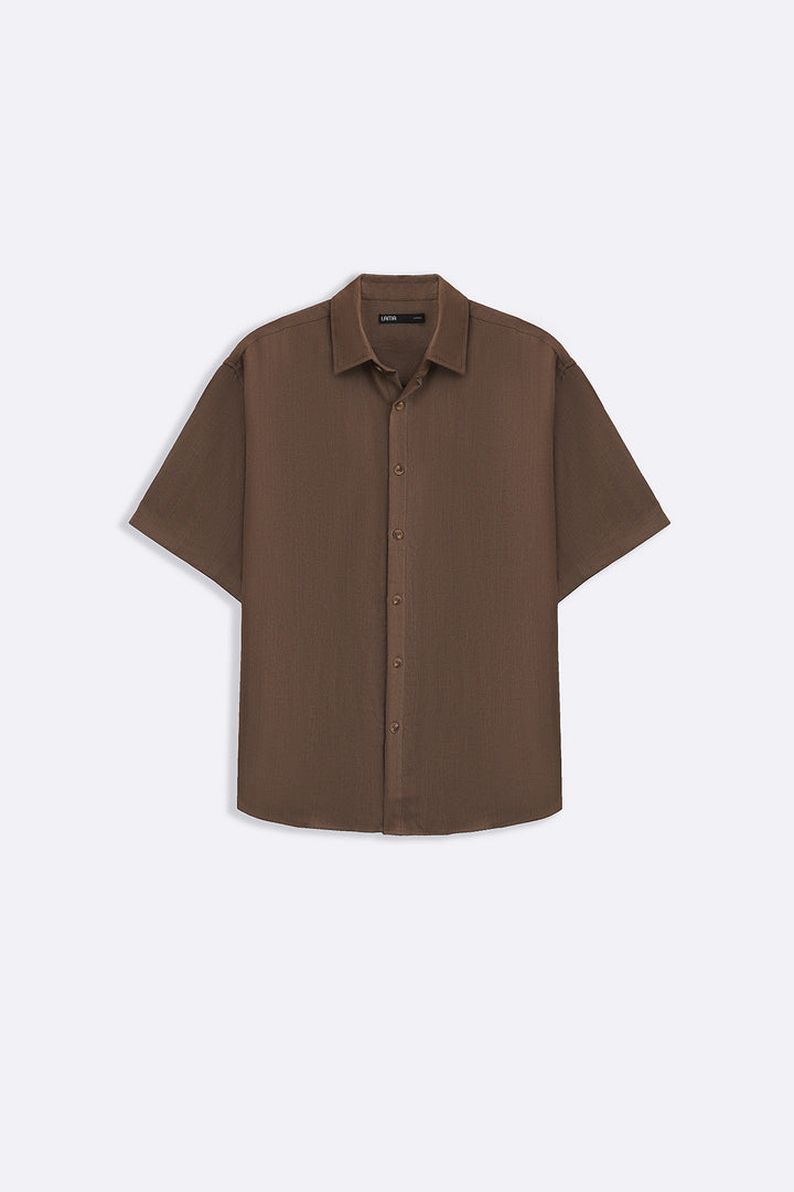 BROWN FLOWY HALF SLEEVES SHIRT