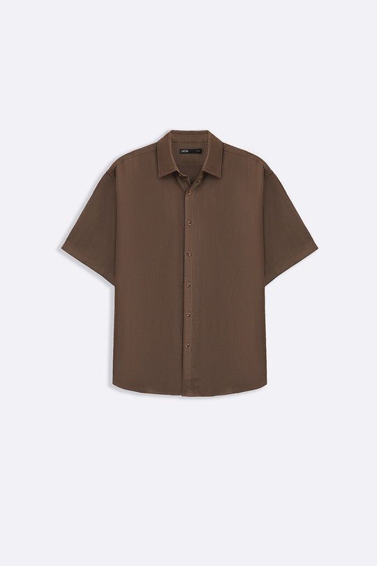 BROWN FLOWY HALF SLEEVES SHIRT