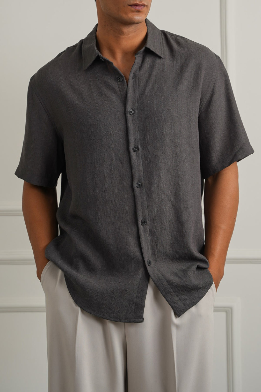 GREY FLOWY HALF SLEEVES SHIRT