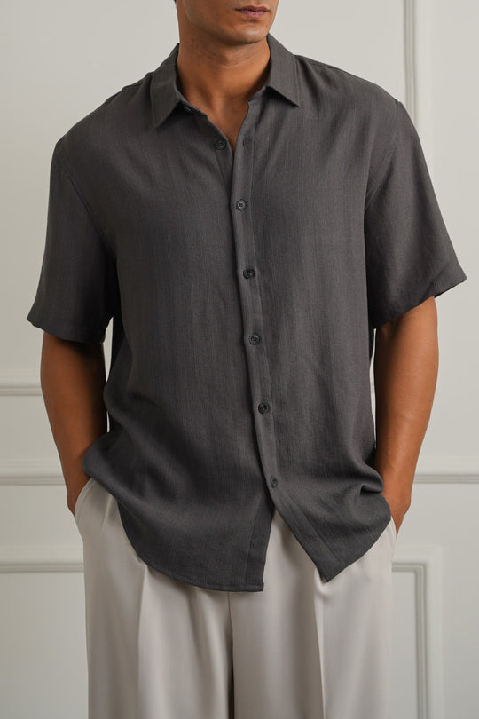 GREY FLOWY HALF SLEEVES SHIRT