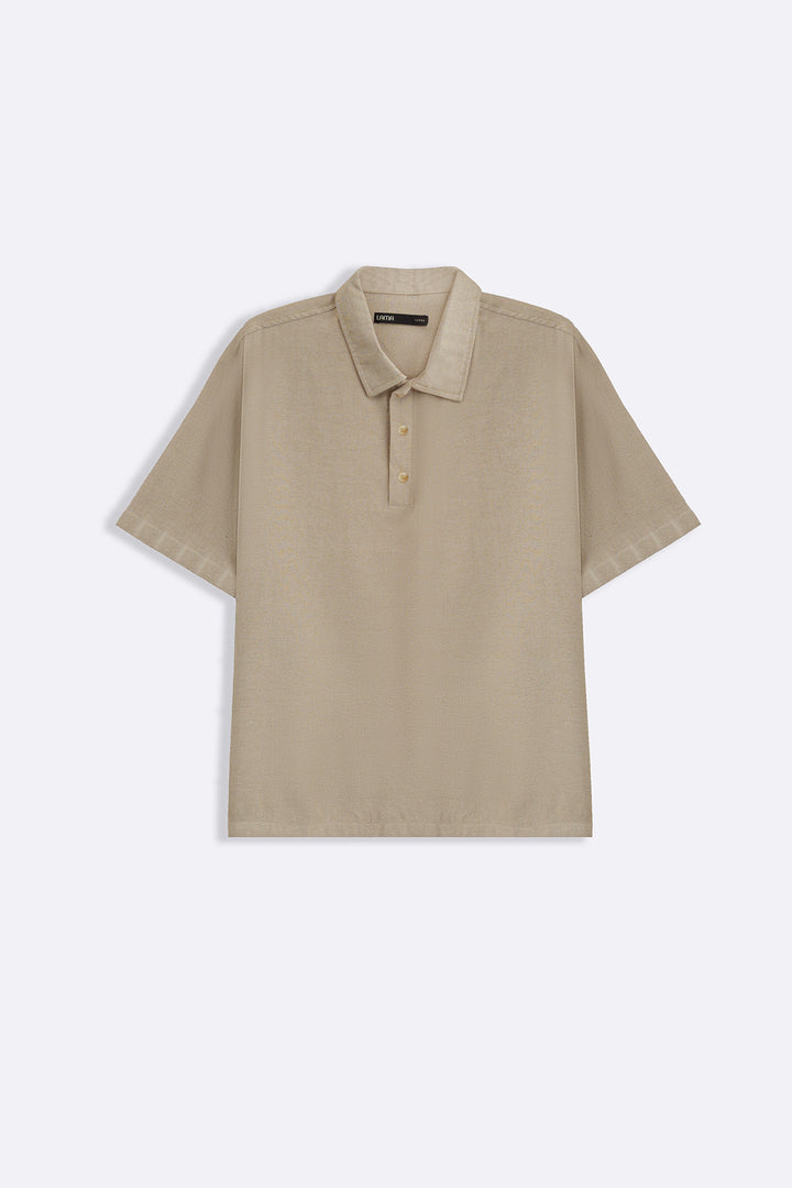 BEIGE WOVEN POLO SHIRT