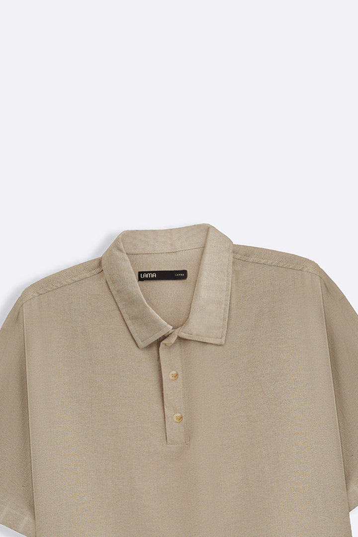 BEIGE WOVEN POLO SHIRT