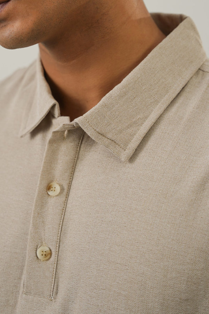 BEIGE WOVEN POLO SHIRT