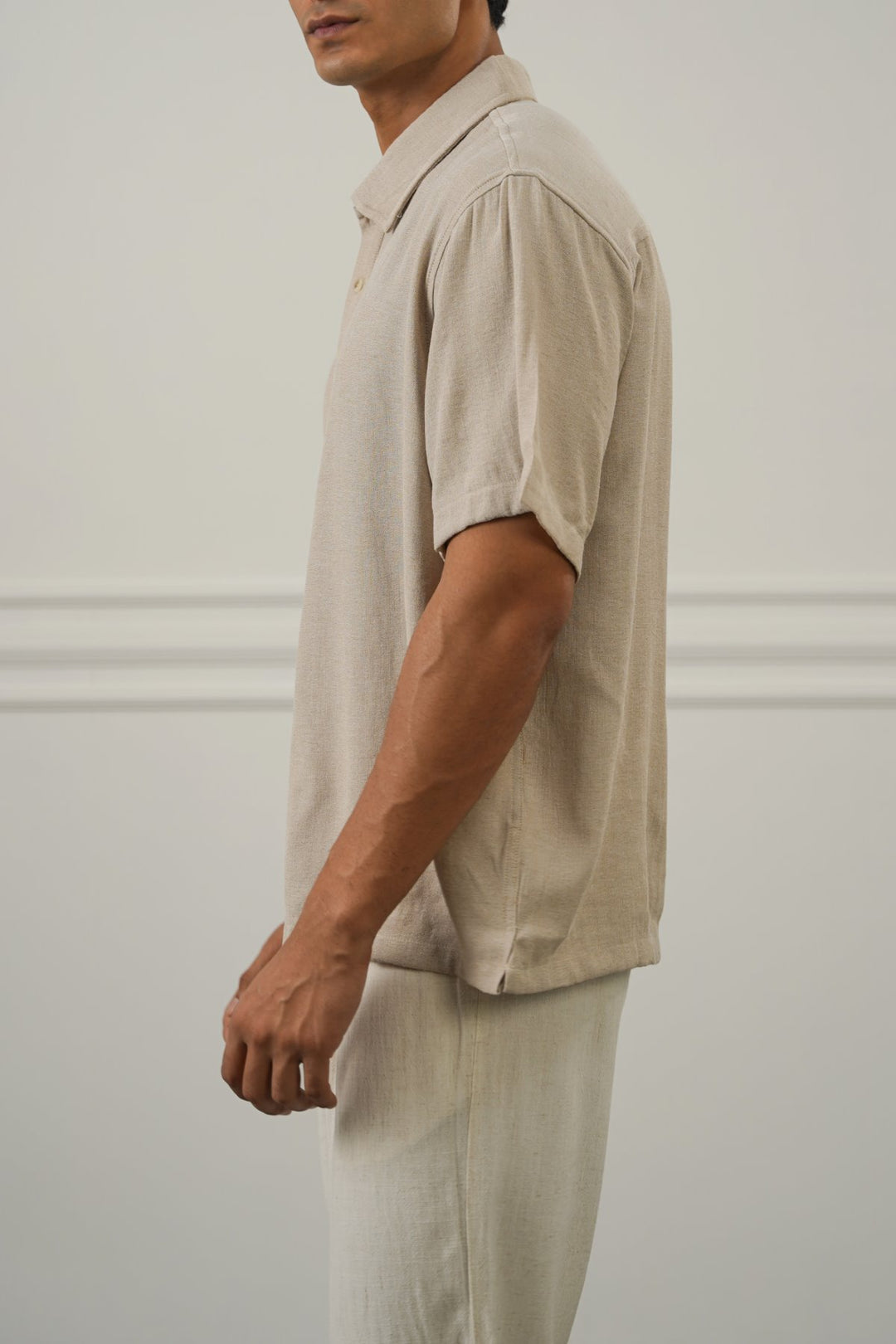 BEIGE WOVEN POLO SHIRT