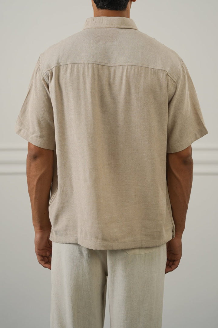BEIGE WOVEN POLO SHIRT