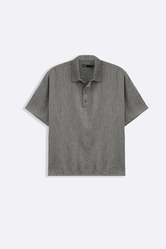 CHARCOAL WOVEN POLO SHIRT