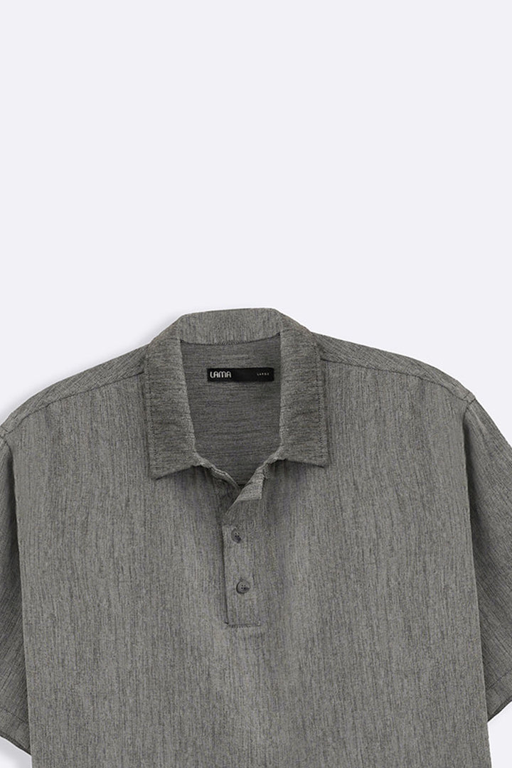 CHARCOAL WOVEN POLO SHIRT