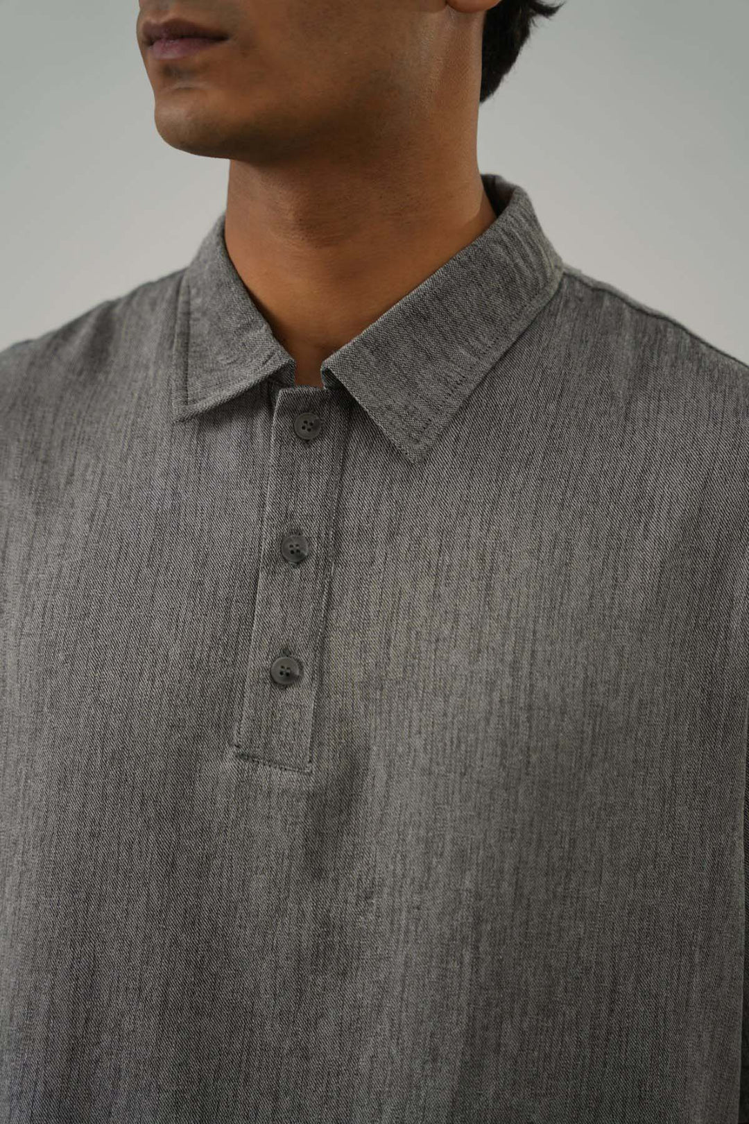 CHARCOAL WOVEN POLO SHIRT