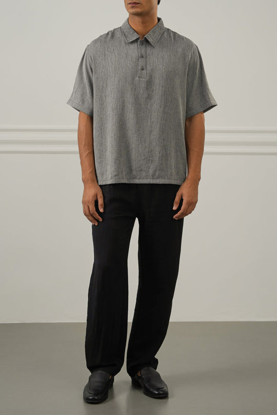 CHARCOAL WOVEN POLO SHIRT