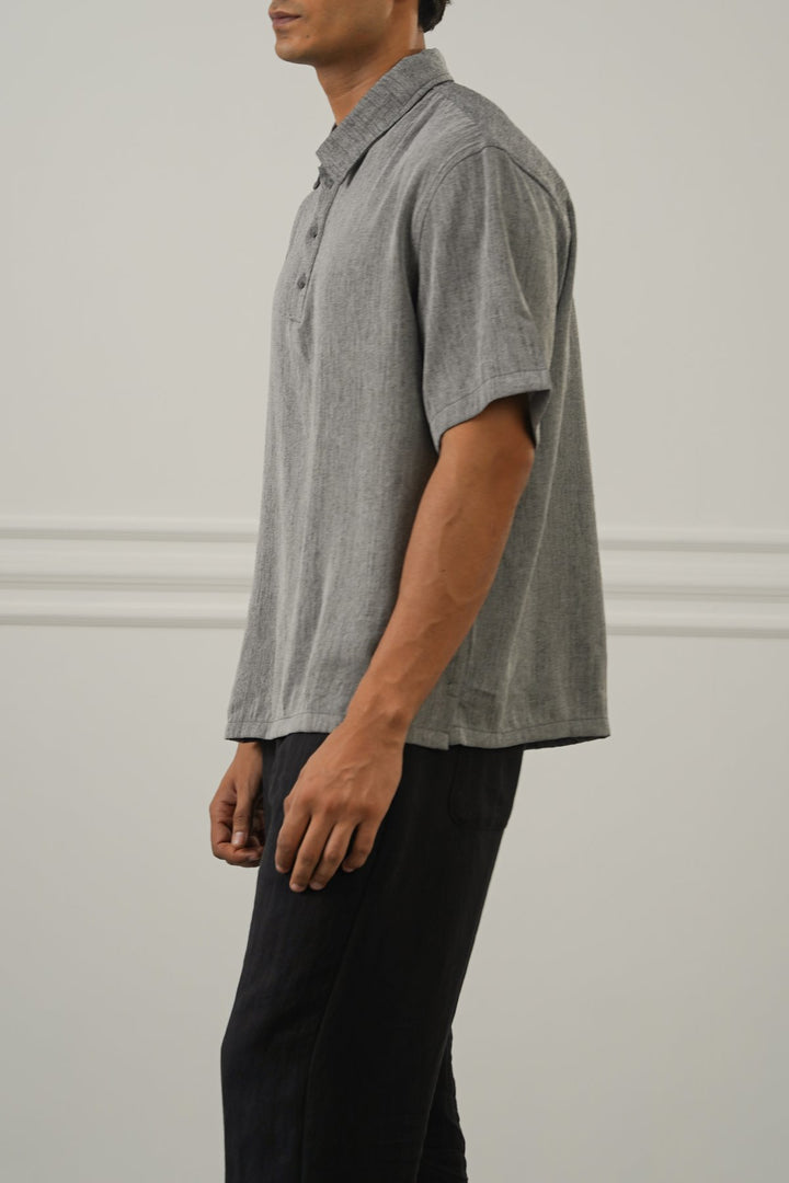 CHARCOAL WOVEN POLO SHIRT