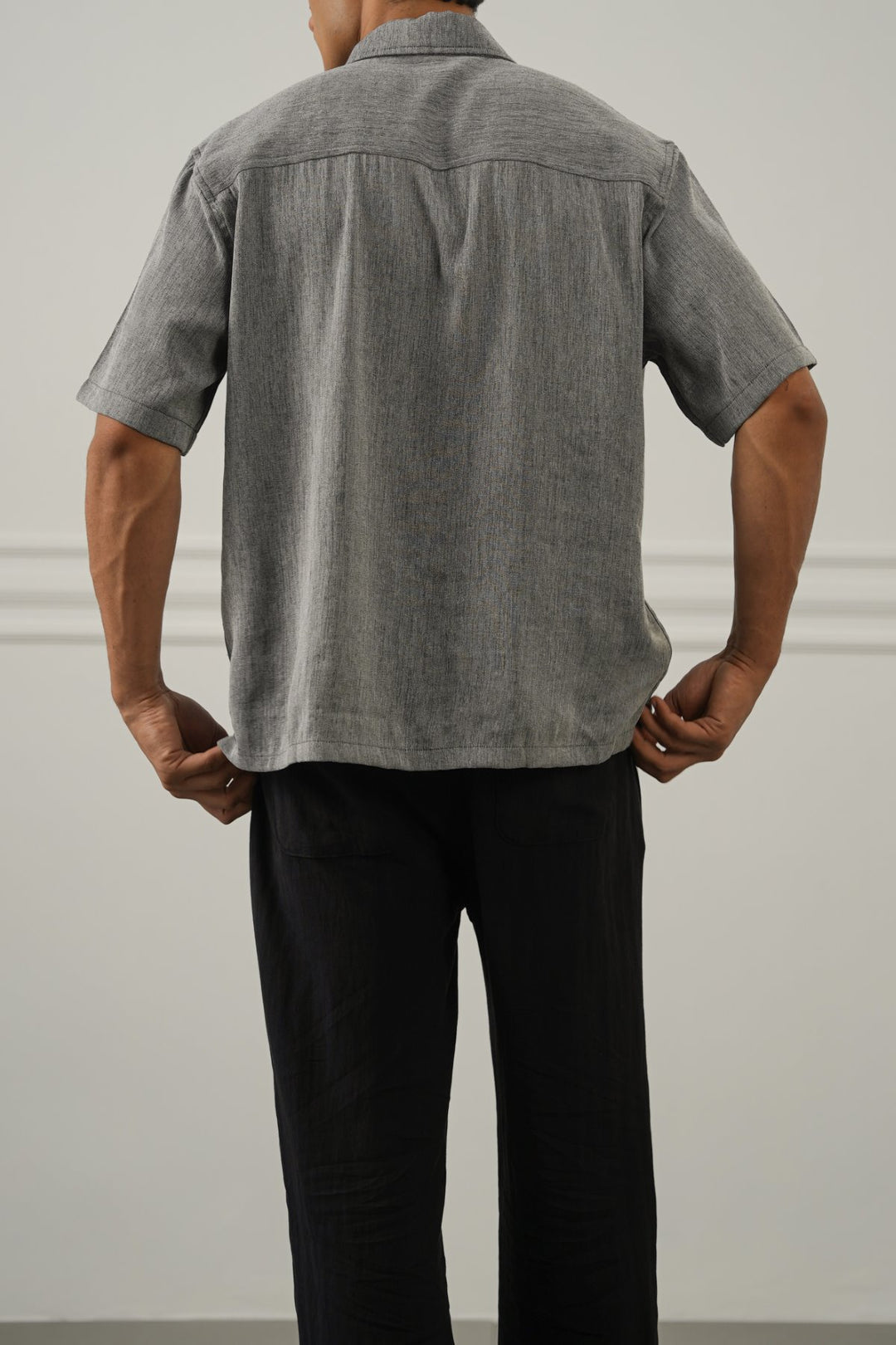 CHARCOAL WOVEN POLO SHIRT
