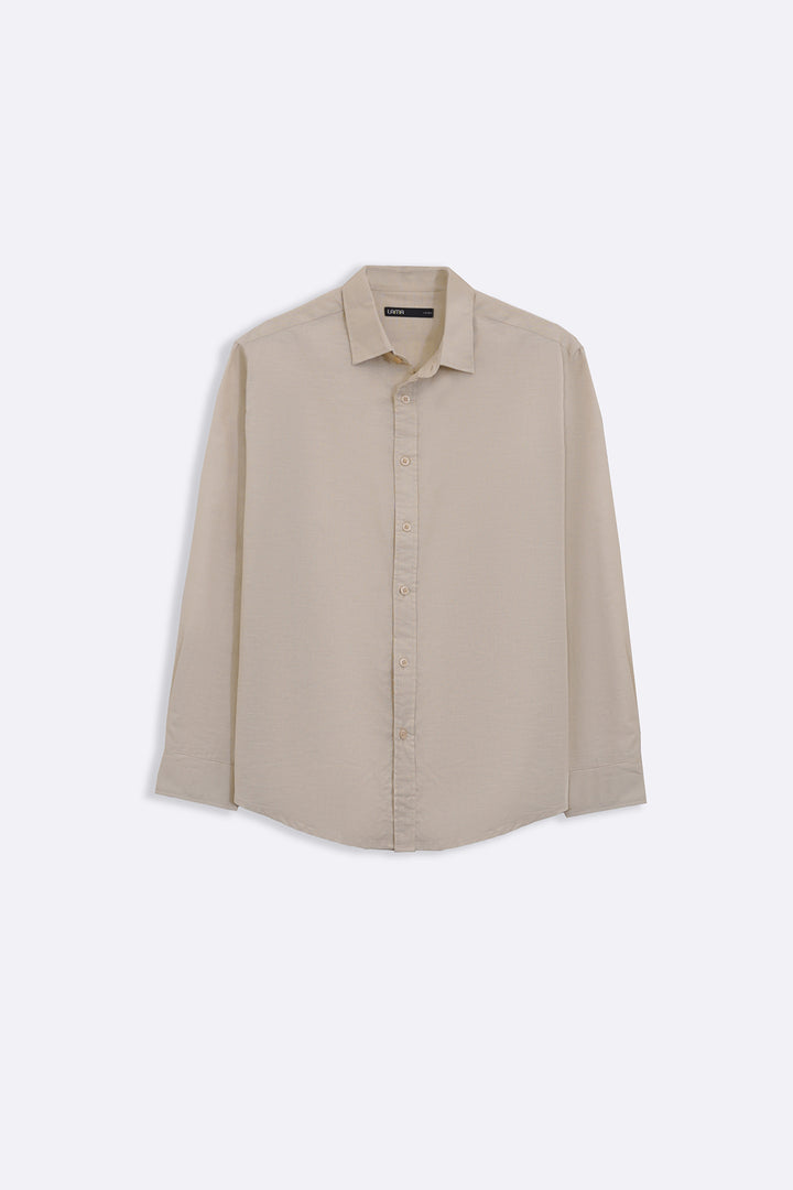BEIGE LINEN BLEND BUTTON DOWN SHIRT
