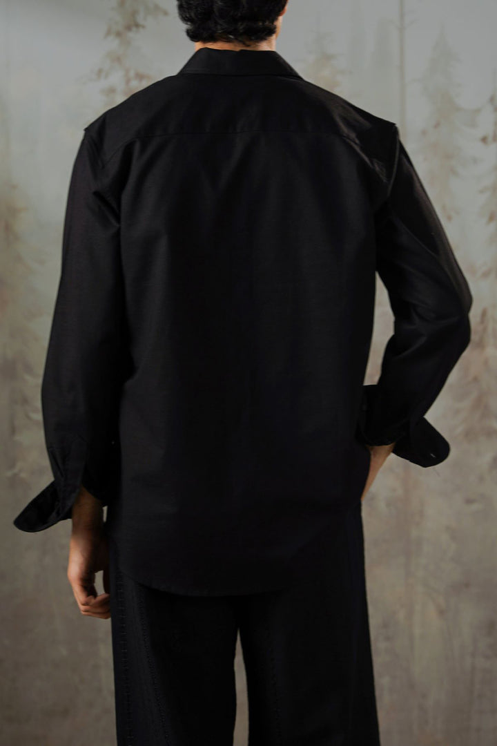 BLACK LINEN BLEND BUTTON DOWN SHIRT