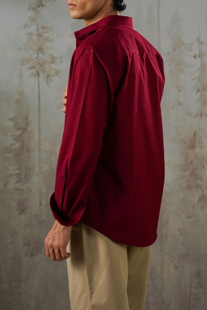 BURGUNDY LINEN BLEND BUTTON DOWN SHIRT