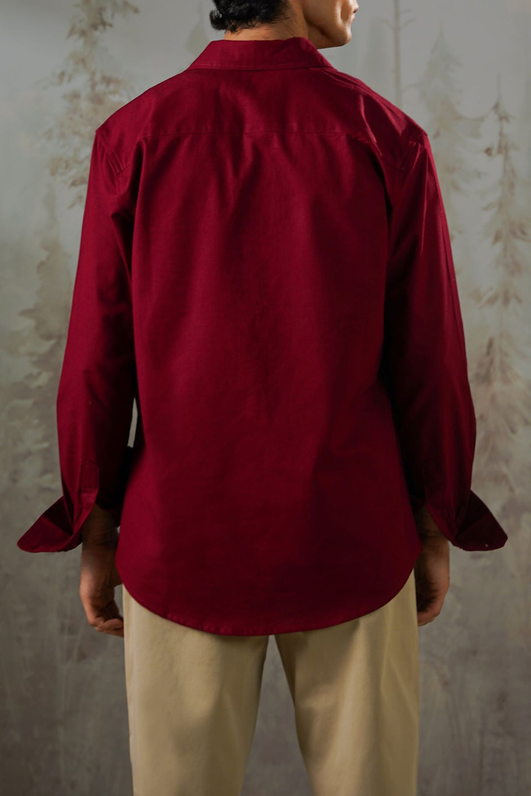 BURGUNDY LINEN BLEND BUTTON DOWN SHIRT