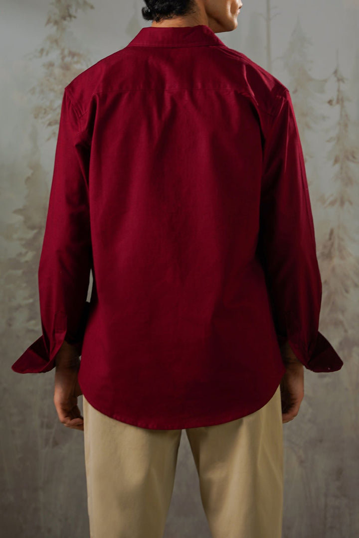BURGUNDY LINEN BLEND BUTTON DOWN SHIRT
